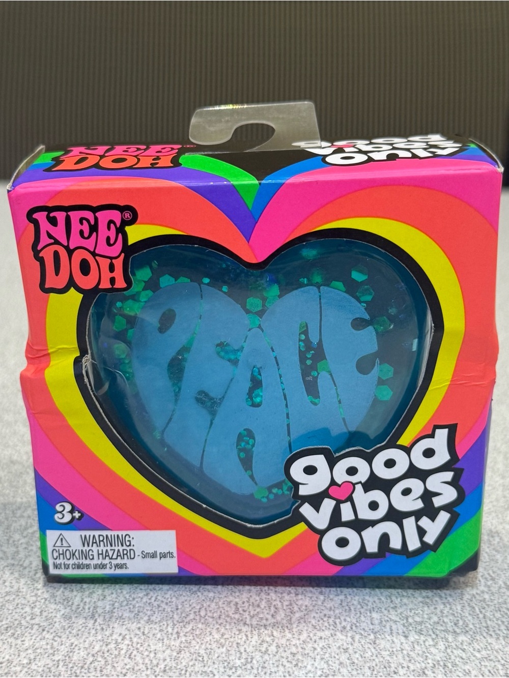 NEW Needoh Good Vibes Only “Peace” Blue Glitter Heart Authentic